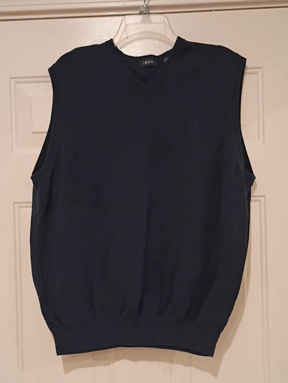 Izod Men's Navy V-Neck Sweater Vest with Subtle Diamond Knit